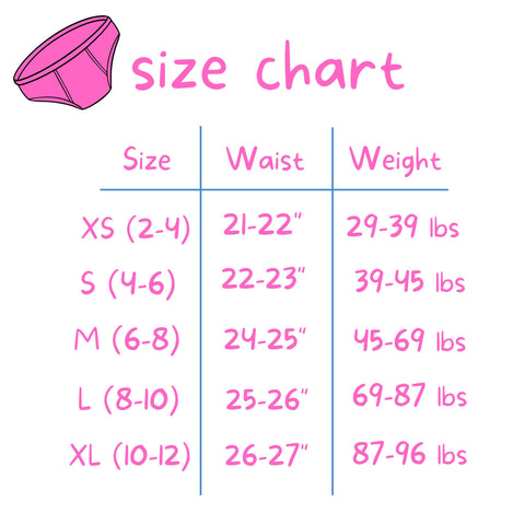 Size Chart for Girls Underwear