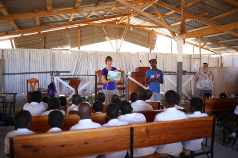 Reading a story in Haiti