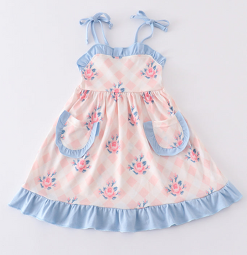 Pink Floral Print Girls Dress