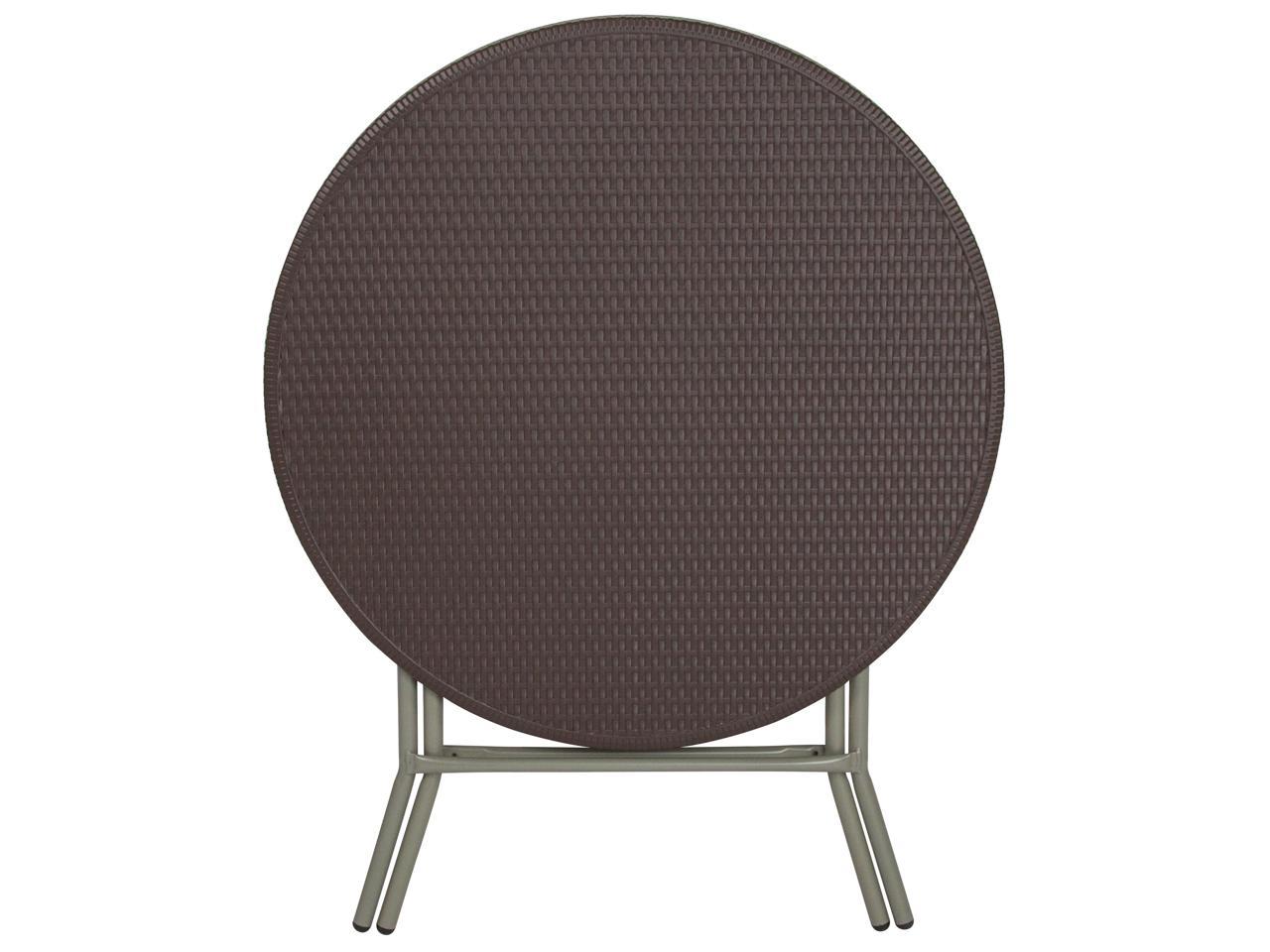 2.6-Foot Round Brown Rattan Plastic Folding Table