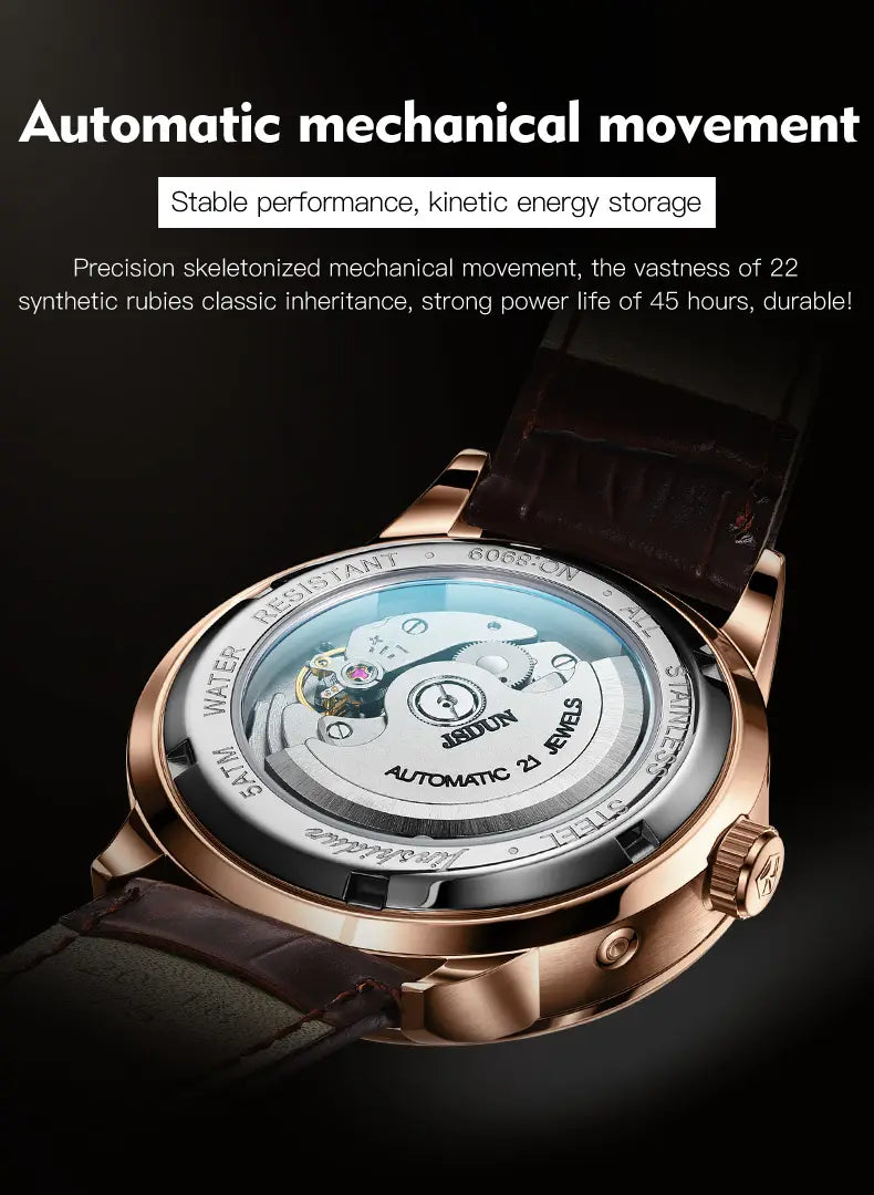 JSDUN Men's Mechanical Watch Luminous Leather Strap