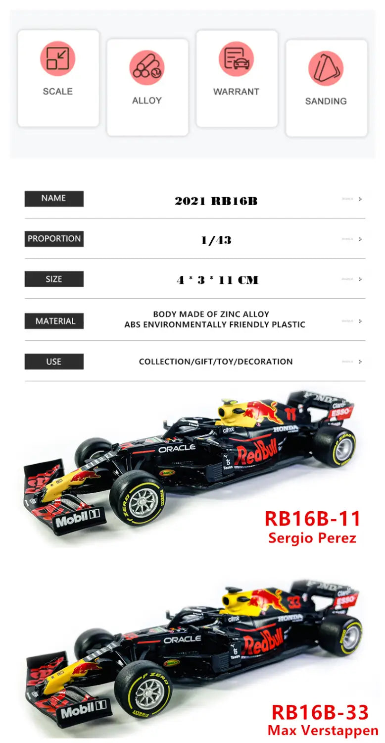 Bburago 1:43 2021 F1 Red Bull Racing RB16B 33# Verstappen