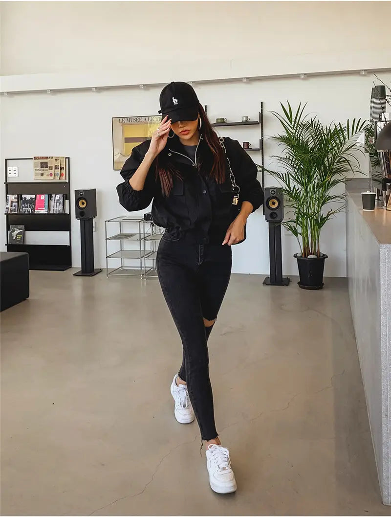Sexy High Waist Tassel Ripped Holes Denim Pants Female