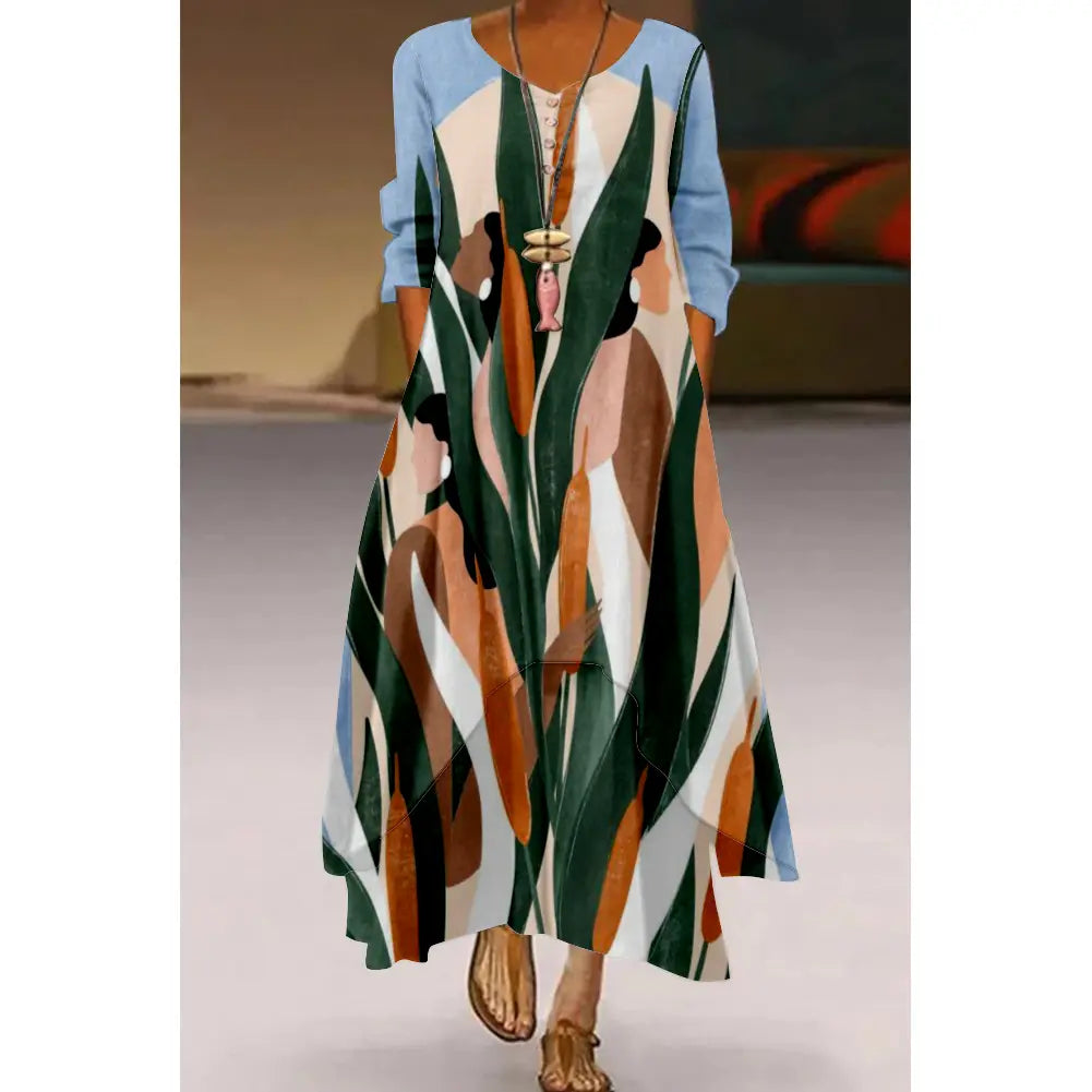 Floral Parrot Print Maxi Long Dress Women’s Fashion Party