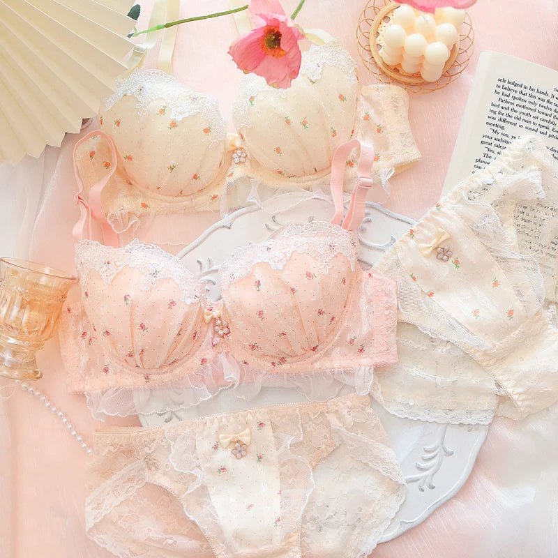 Japanese Kawaii Girl Bras Set Sweet Pink White Strawberry Cute Lace Un –  Mega Mart Center