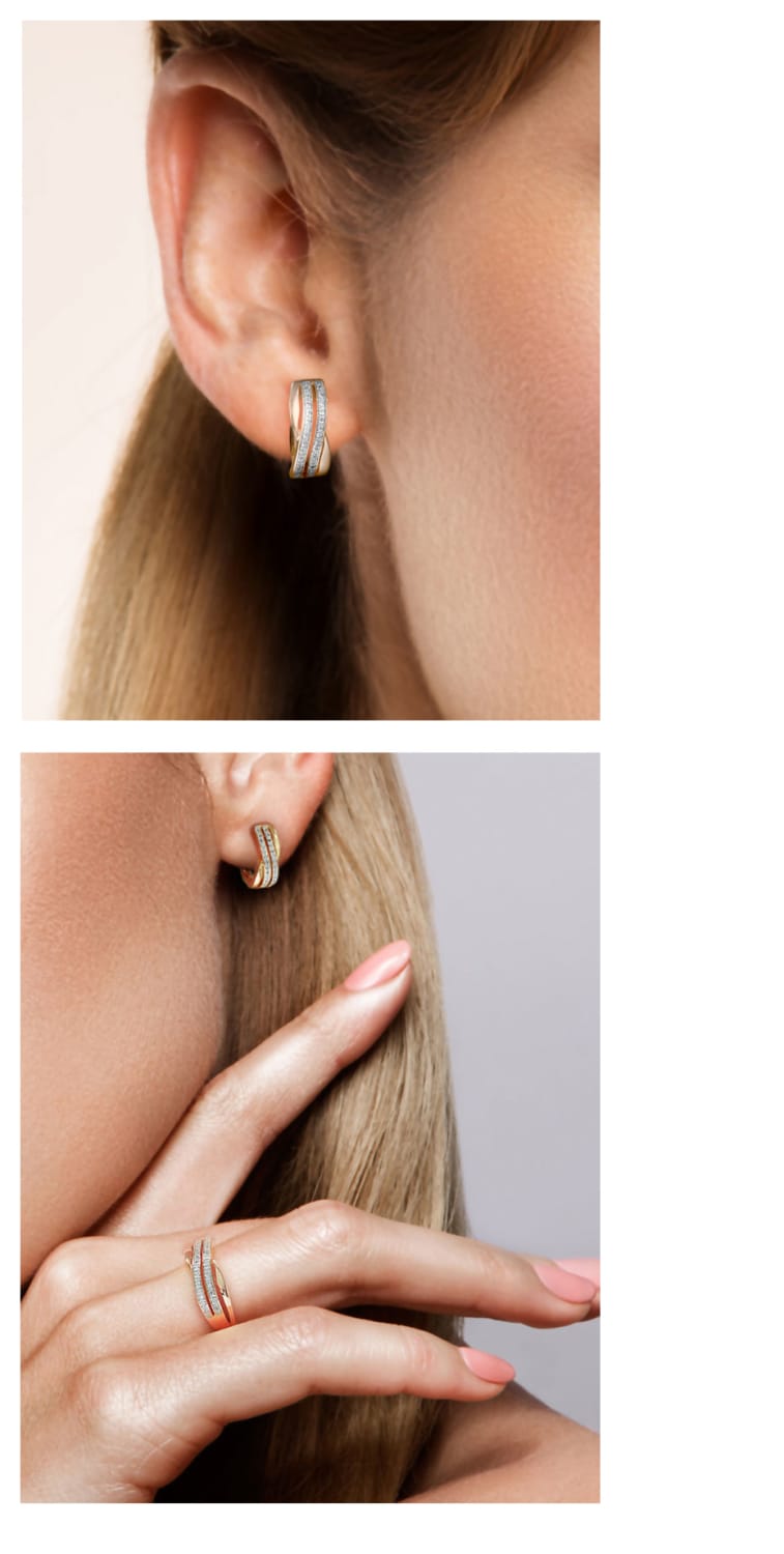 VISTOSO 14K 585 Rose Gold Earrings For Lady Glamorous