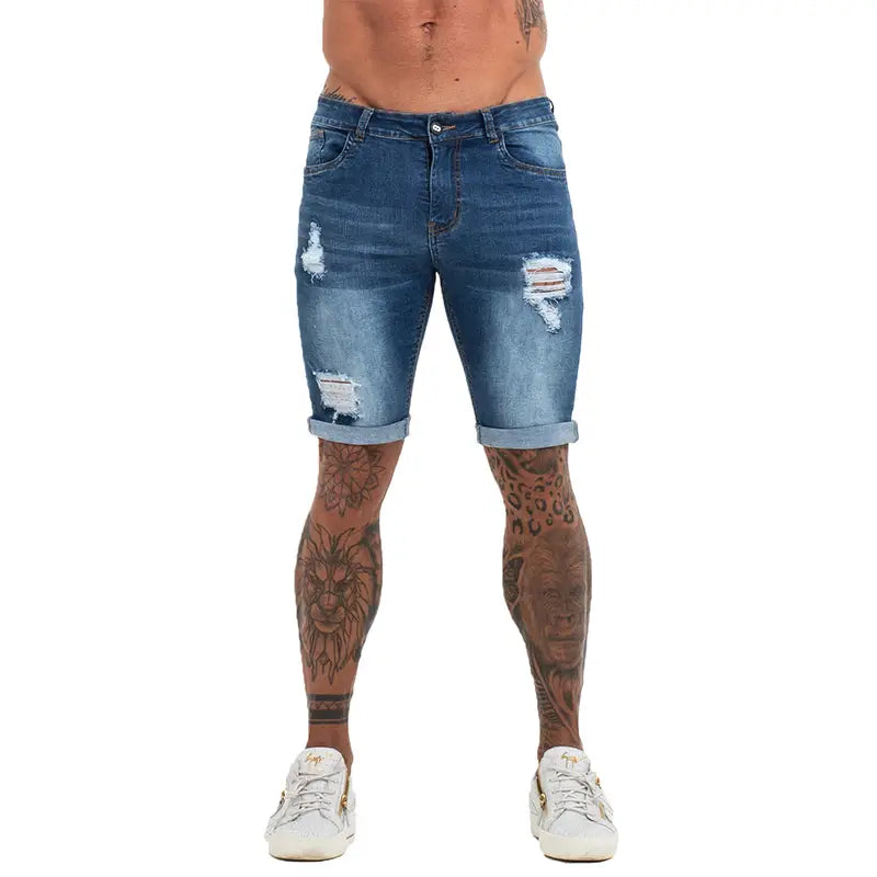 Mens Shorts Jeans Denim Shorts Black High Waist Ripped