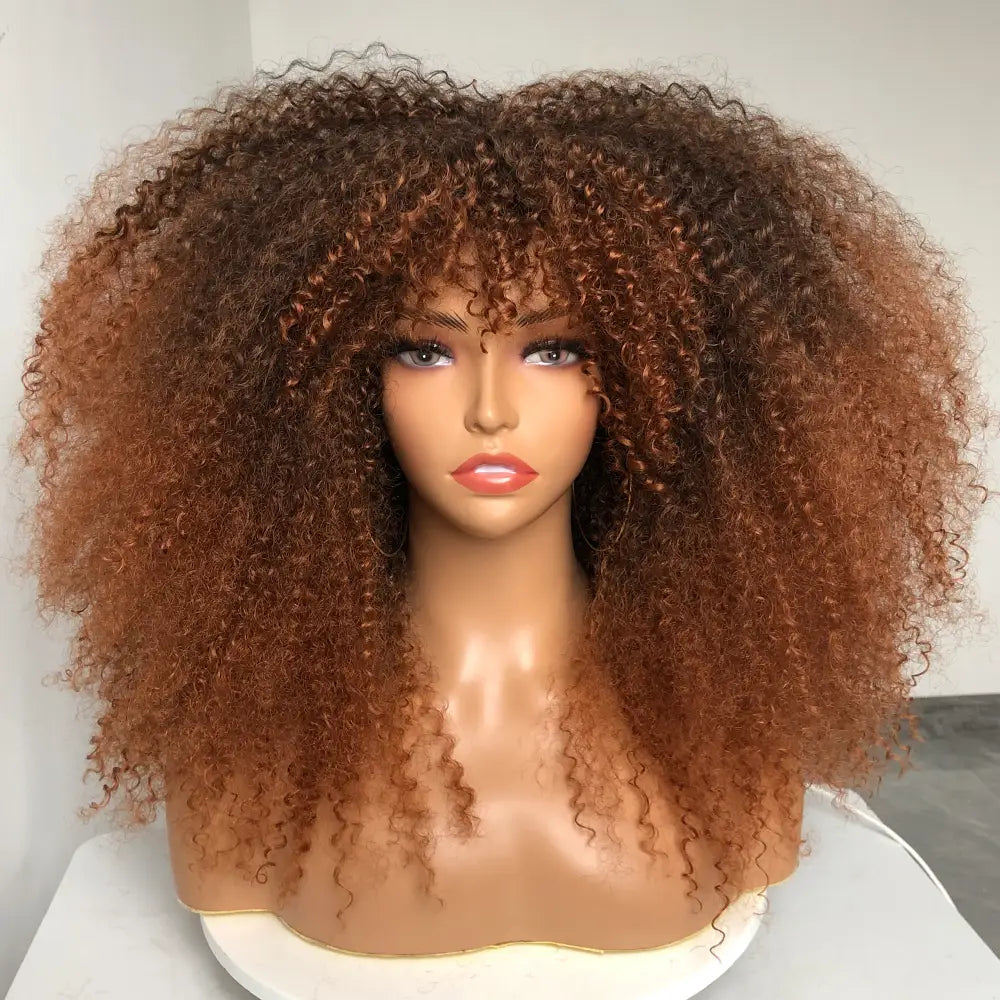 GEMBON Hair Brown Copper Ginger Short Curly Synthetic Wigs