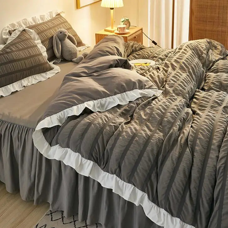 Korean Princess four pieces foam bed skirt girl water washed