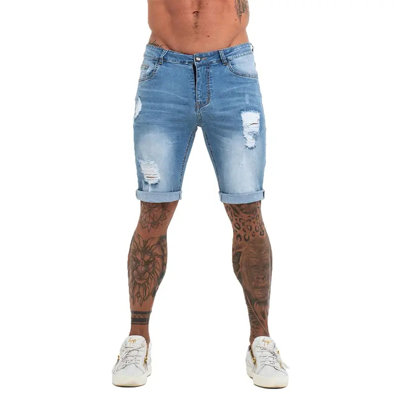 Mens Shorts Jeans Denim Shorts Black High Waist Ripped