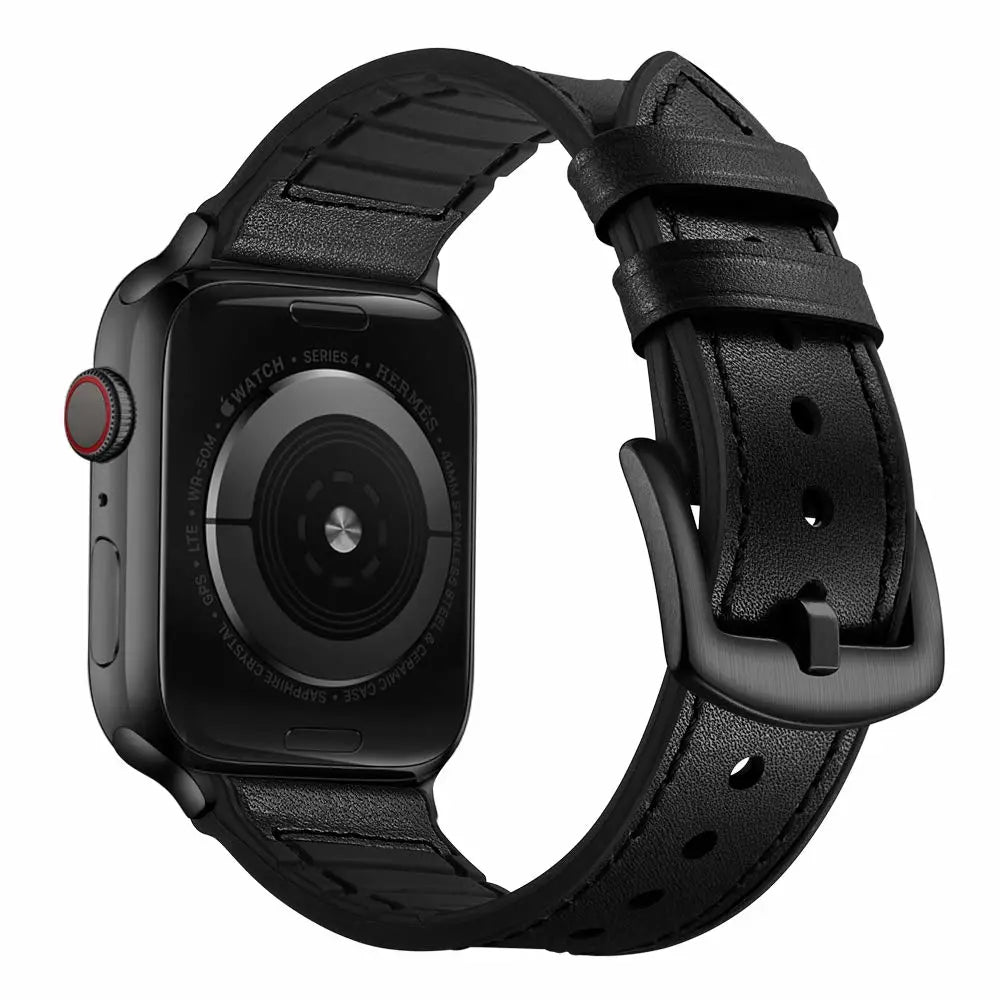 Silicone+Leather Strap for apple watch band 44mm 40mm iwatch