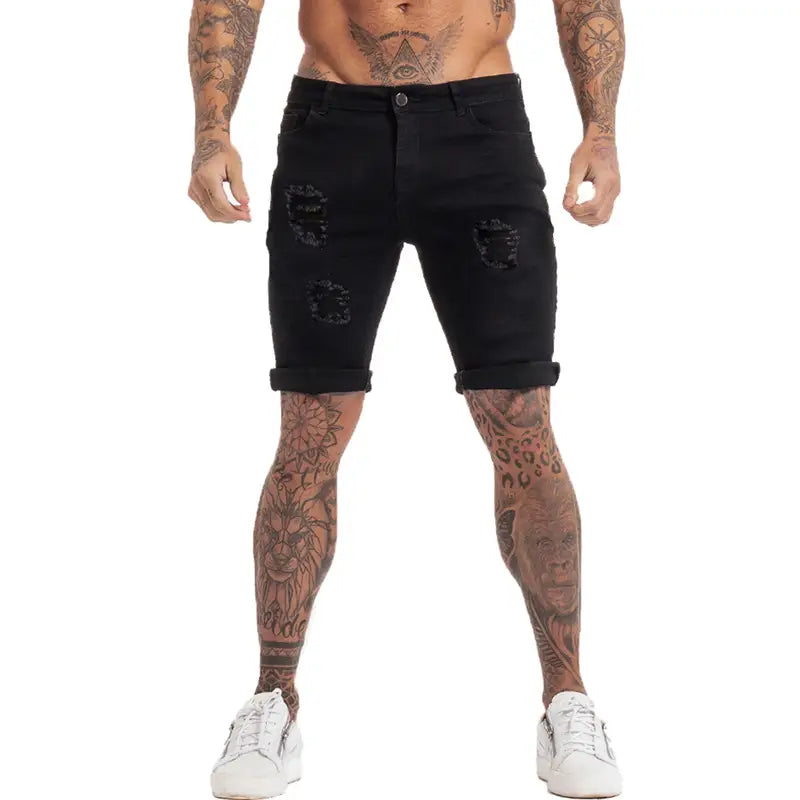 Mens Shorts Jeans Denim Shorts Black High Waist Ripped