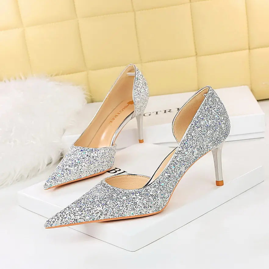 Sequin Talons Style Leather Ladies Slippers Female Shoes