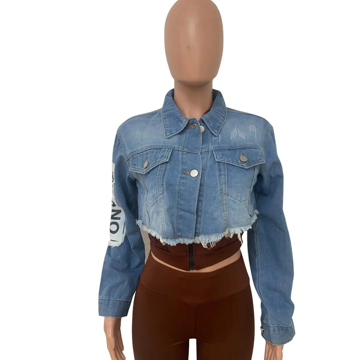 Woman Trendy Casual Denim Jeans Jacket Patched Denim Jacket