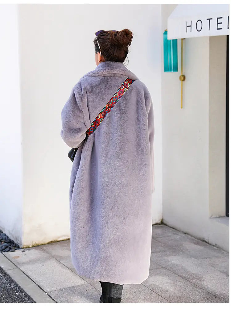 Winter Women High Quality Faux Rabbit Fur Coat Luxury Long