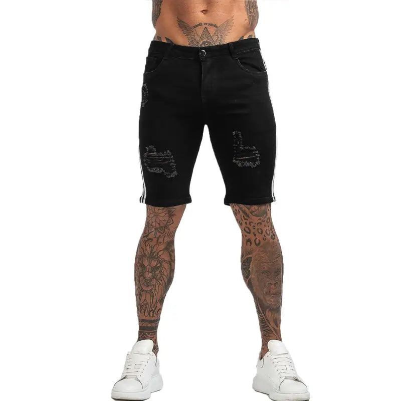 Mens Shorts Jeans Denim Shorts Black High Waist Ripped