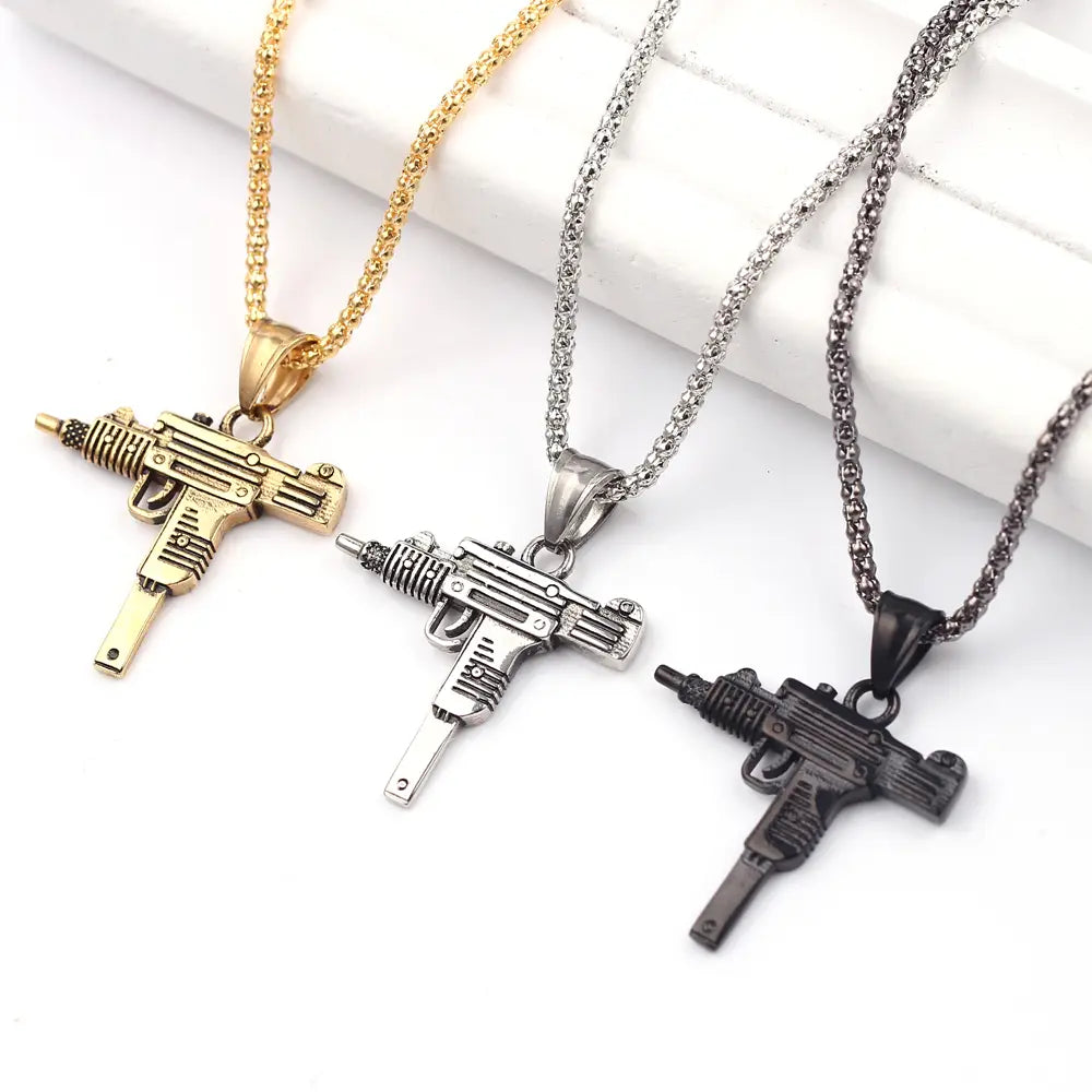 Cool Gothic Hip Hop UZI Kolye GUN Shape Pendant Necklace
