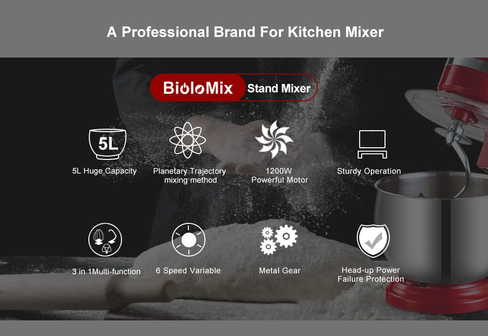 BioloMix 6L/5L Mixer Planetary 6-speed Kitchen Food Blender