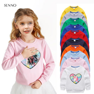 Girl Sequin Hoodies Children's Cotton Top Casual Big Girl Transform Sequin TShirt Long Sleeve Winter Autumn Baby Girl Clothes - Mega Mart Center