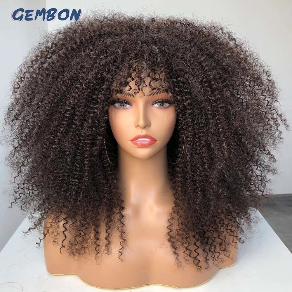 GEMBON Hair Brown Copper Ginger Short Curly Synthetic Wigs