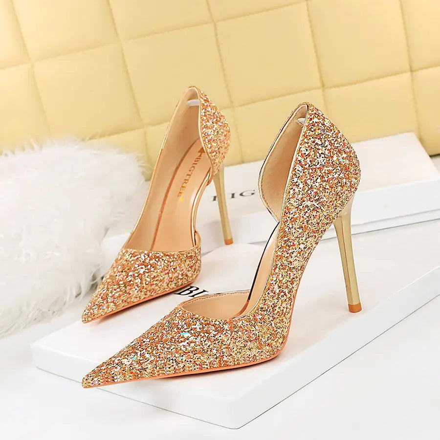 Sequin Talons Style Leather Ladies Slippers Female Shoes