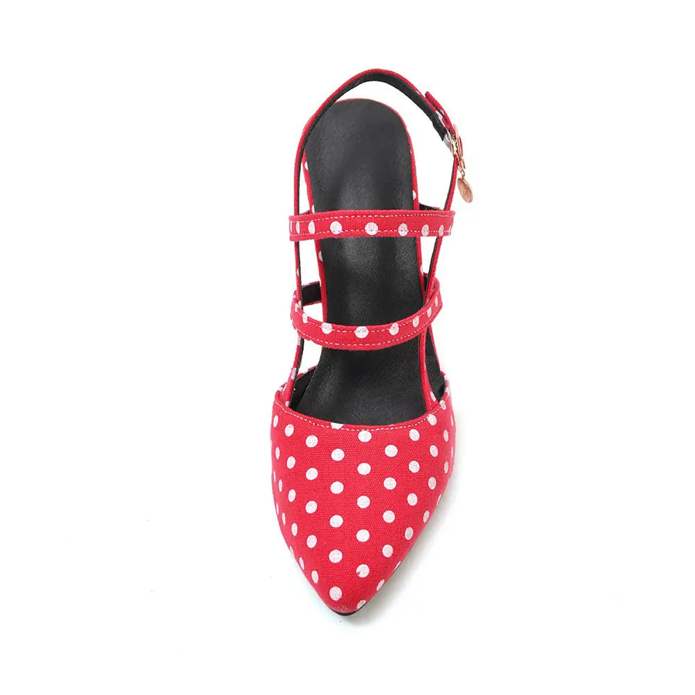 Shoes Woman Polka dot Pointed Toe Sandals Slip on High Heel