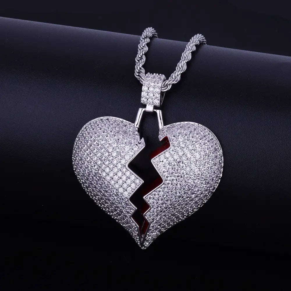Bubble Letter Broken Heart Necklace & Pendant Charms Chain