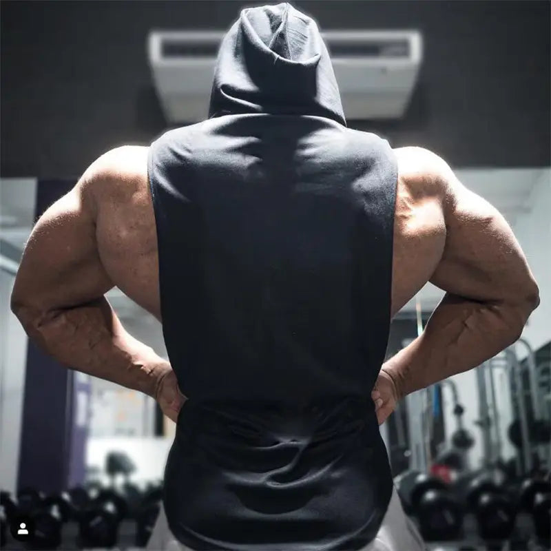 Brand Gym Clothing Mens Bodybuilding Hooded Tank Top Cotton