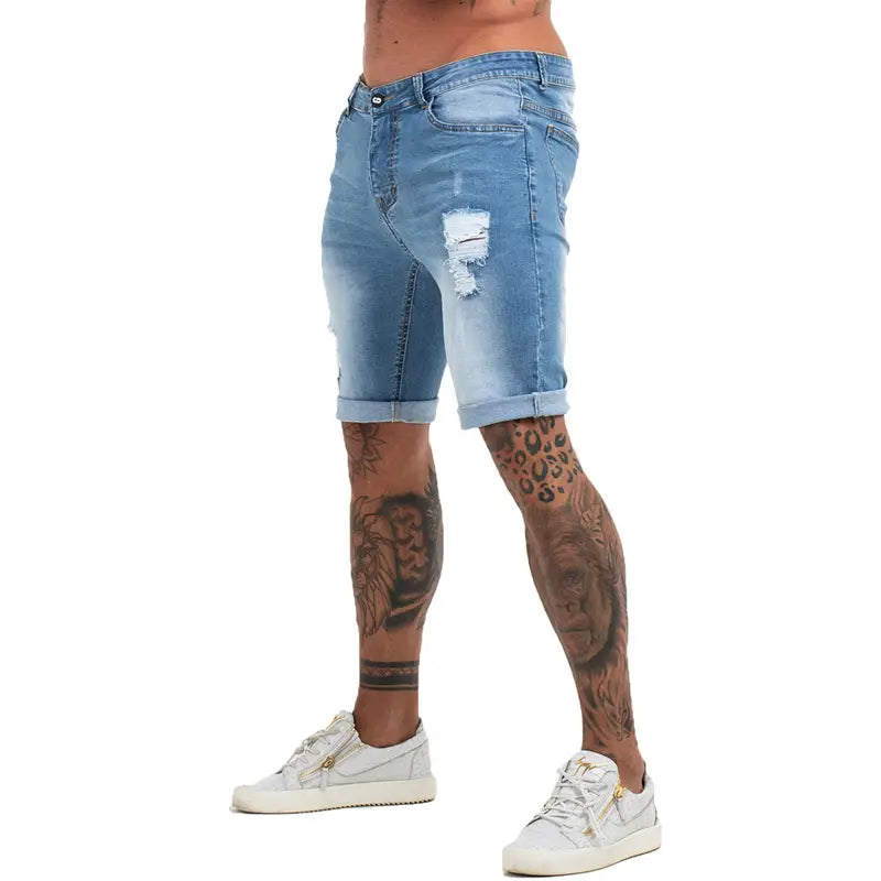 Mens Shorts Jeans Denim Shorts Black High Waist Ripped
