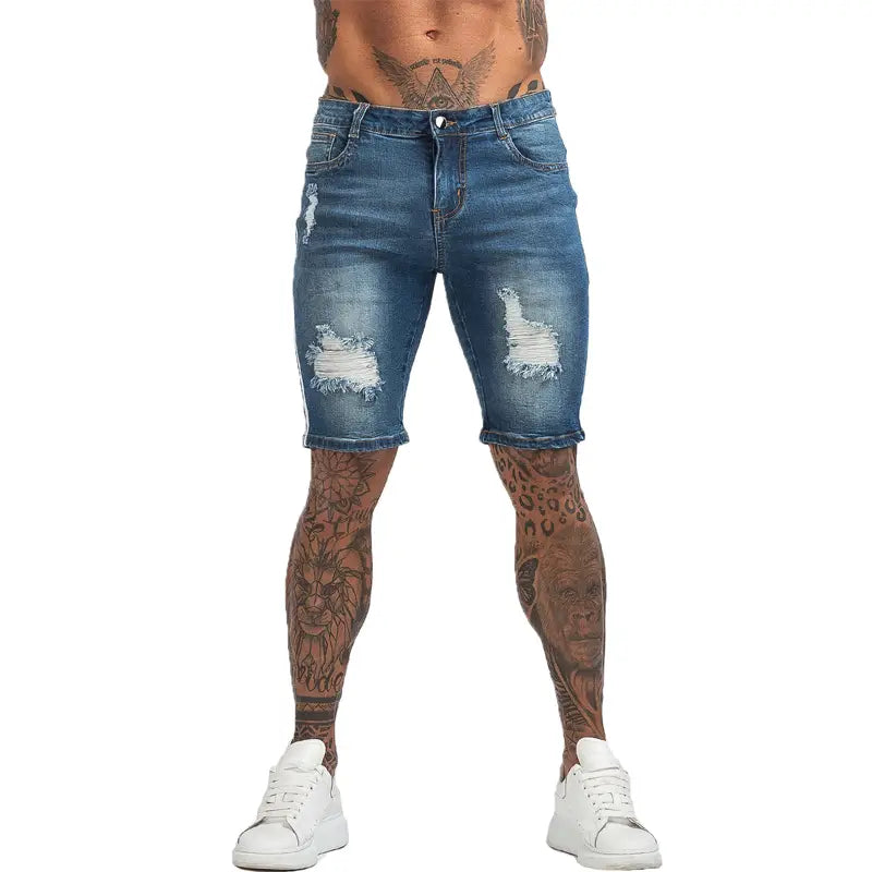 Mens Shorts Jeans Denim Shorts Black High Waist Ripped