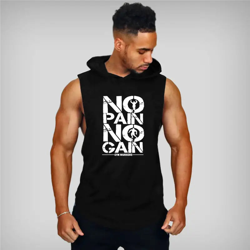 Brand Gyms Clothing Mens Bodybuilding Hooded Tank Top Cotton