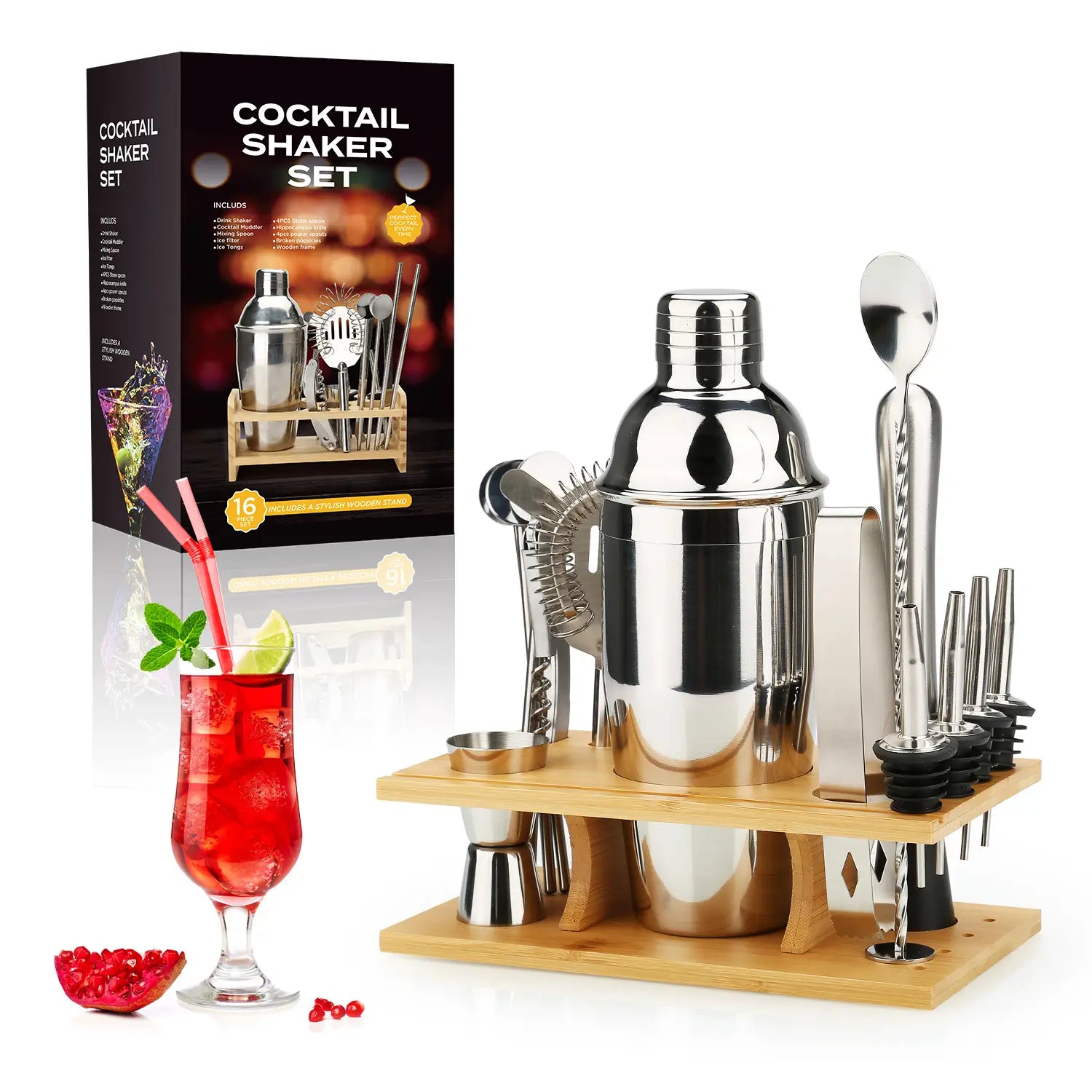 Cocktail Shaker Making Set,16pcs Bartender Kit For Mixer