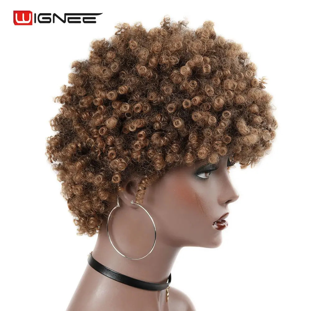 Wignee Short Hair Synthetic Wigs Afro Kinky Curly Heat