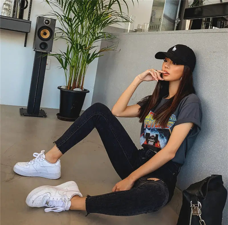 Sexy High Waist Tassel Ripped Holes Denim Pants Female