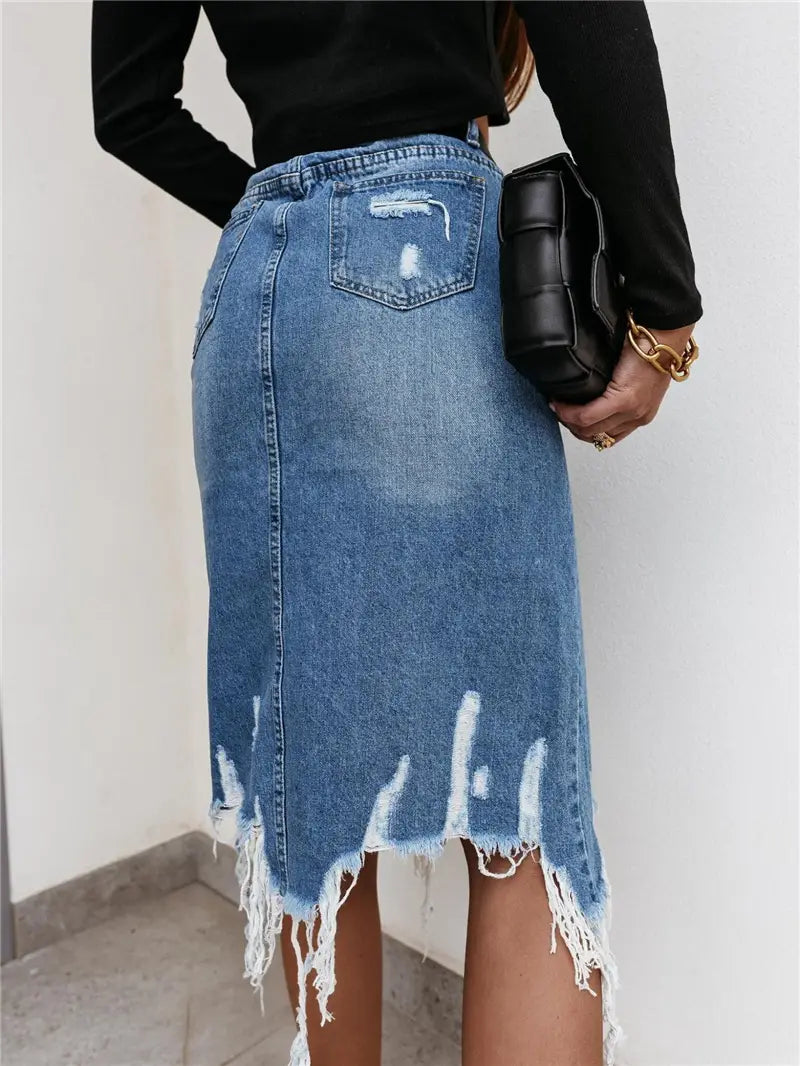 Summer Sexy Asymmetric Denim Skirt Women High Waist Slit