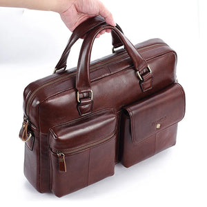 Men Genuine Leather Handbag Large Business Travel Messenger Bag Male Leather Laptop Bag Men's Documents Crossbody Shoulder Bag - Mega Mart Center
