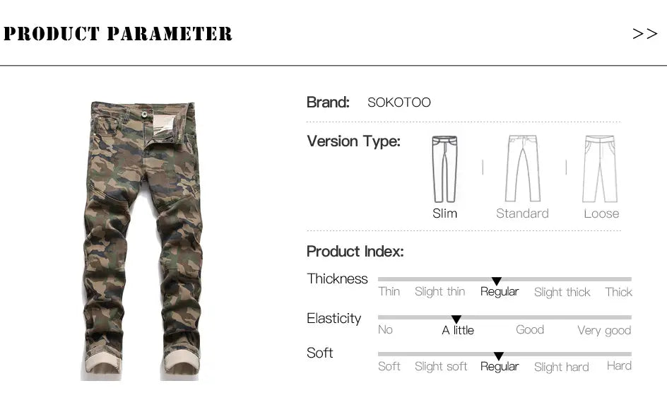 Men Camouflage Print Jeans Casual Patchwork Slim Straight