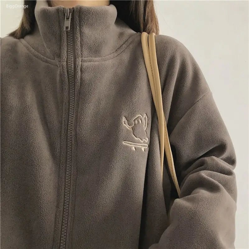 Winter Lamb Wool Hooded Sweatshirt Women Casual Thick Warm
