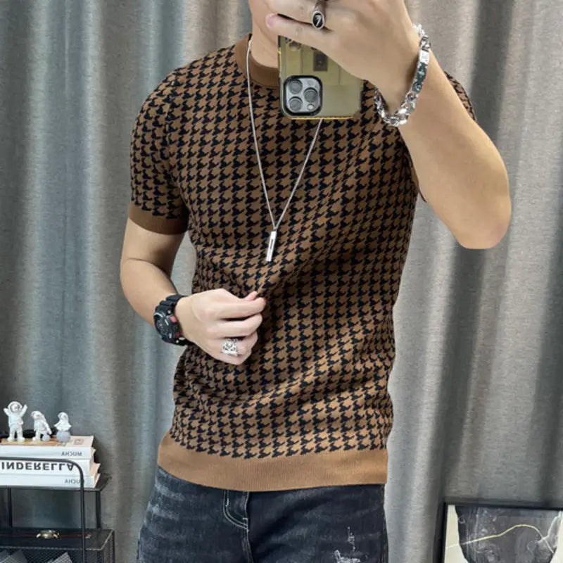 3 Color Short Sleeve Knitting T-Shirt Men Slim Streetwear