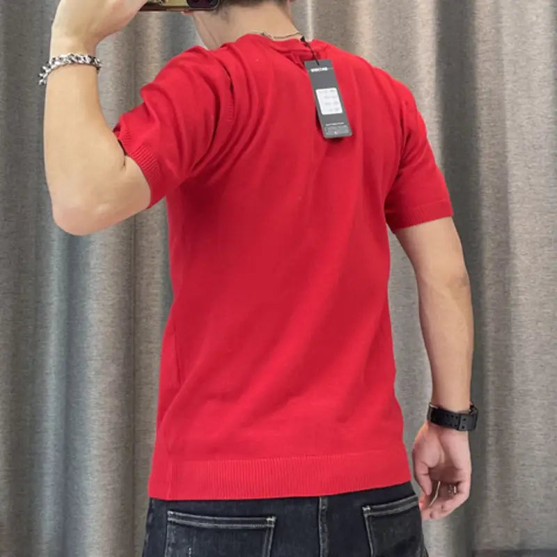 3 Color Short Sleeve Knitting T-Shirt Men Slim Streetwear