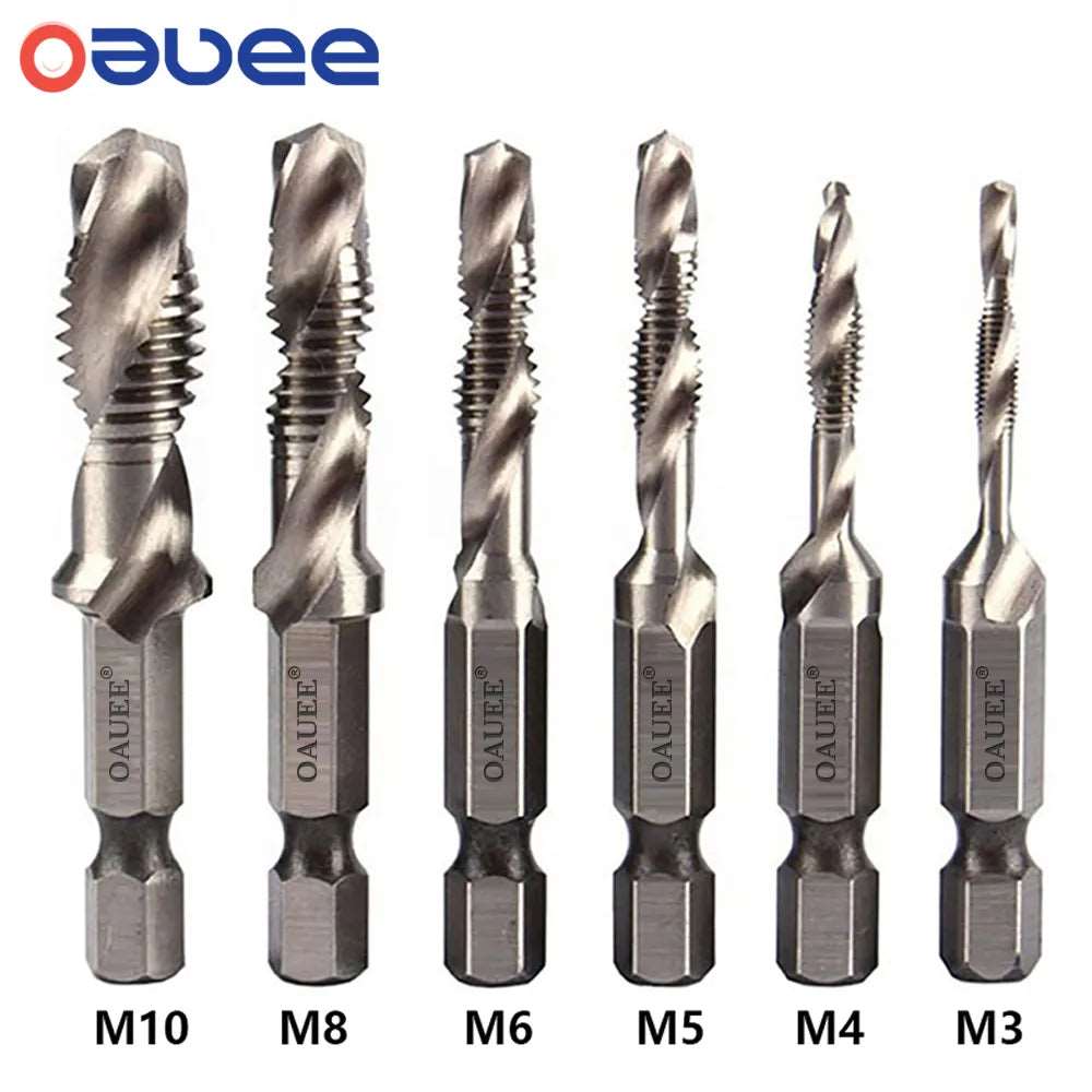 1/6Pcs Tap Drill Bit Set Hex Shank Titanium Plated HSS Screw Thread Bit Screw Machine Compound Tap M3 M4 M5 M6 M8 M10 Hand Tools