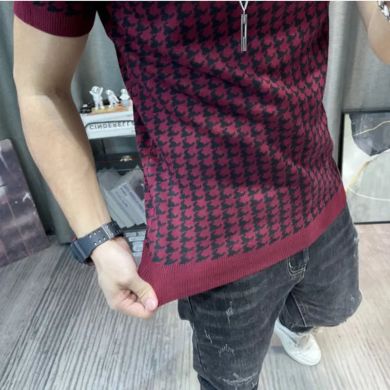 3 Color Short Sleeve Knitting T-Shirt Men Slim Streetwear
