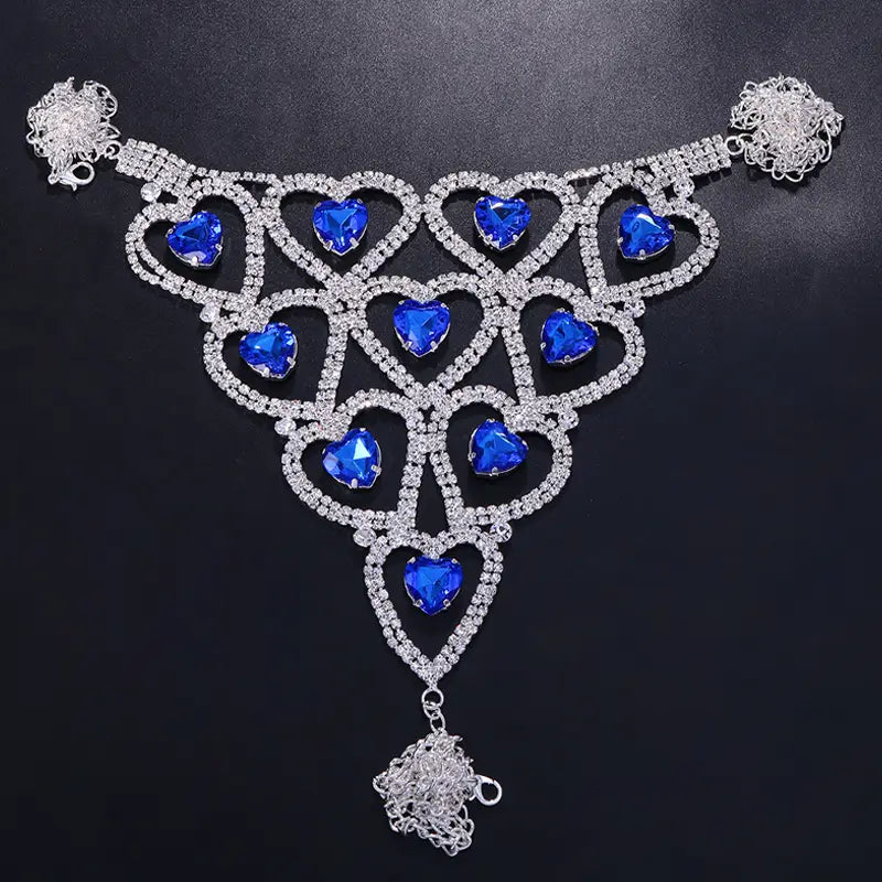Sexy Rhinestone Blue Heart Body Chain Set Lingerie Jewelry