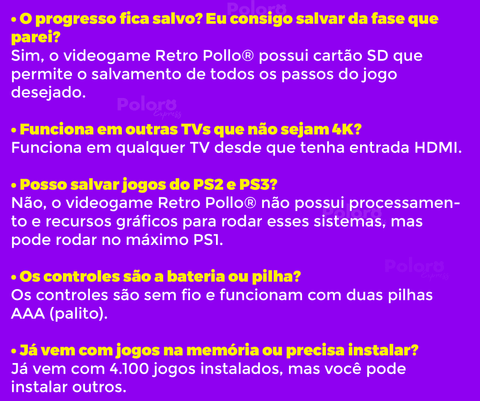 Videogame Retrô Pollo® 4100 Jogos + 2 controles de brinde (Resolução 4K Ultra HD)