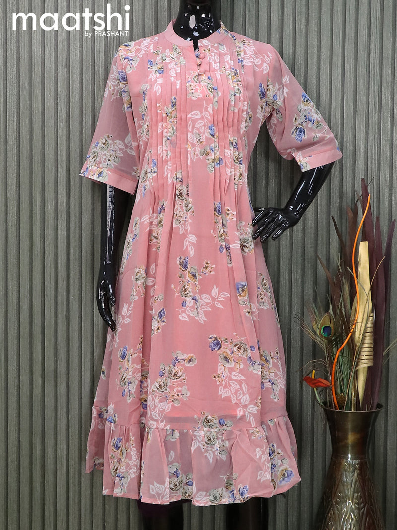 Chiffon readymade umbrella dress pastel pink with allover floral ...