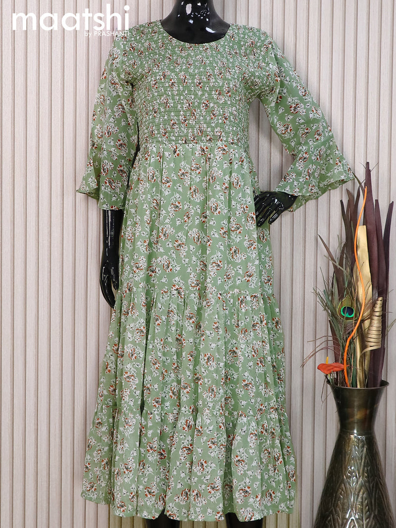 Chiffon readymade umbrella dress pastel green with allover floral ...