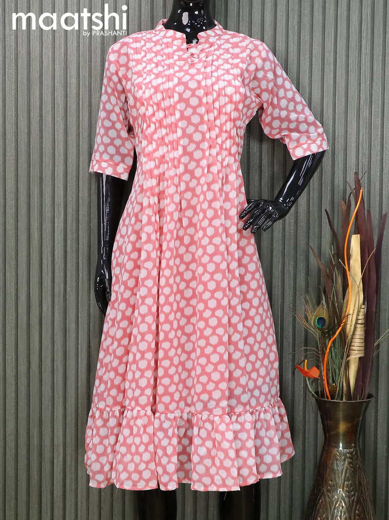 Chiffon readymade umbrella dress pink with allover prints & simple ...