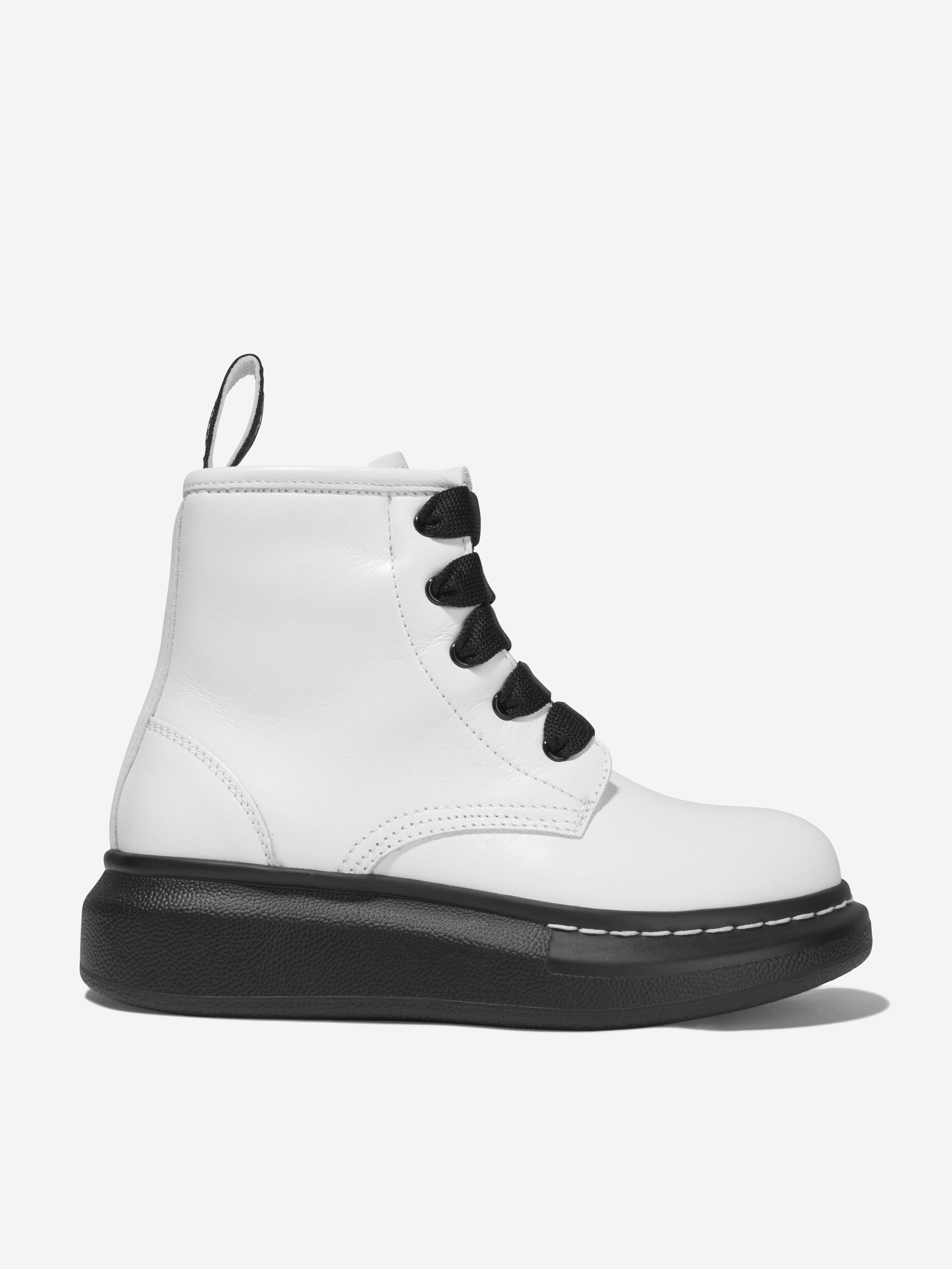 Alexander Mcqueen Unisex Leather Lace Up Boots Eu 32 Uk 13 White