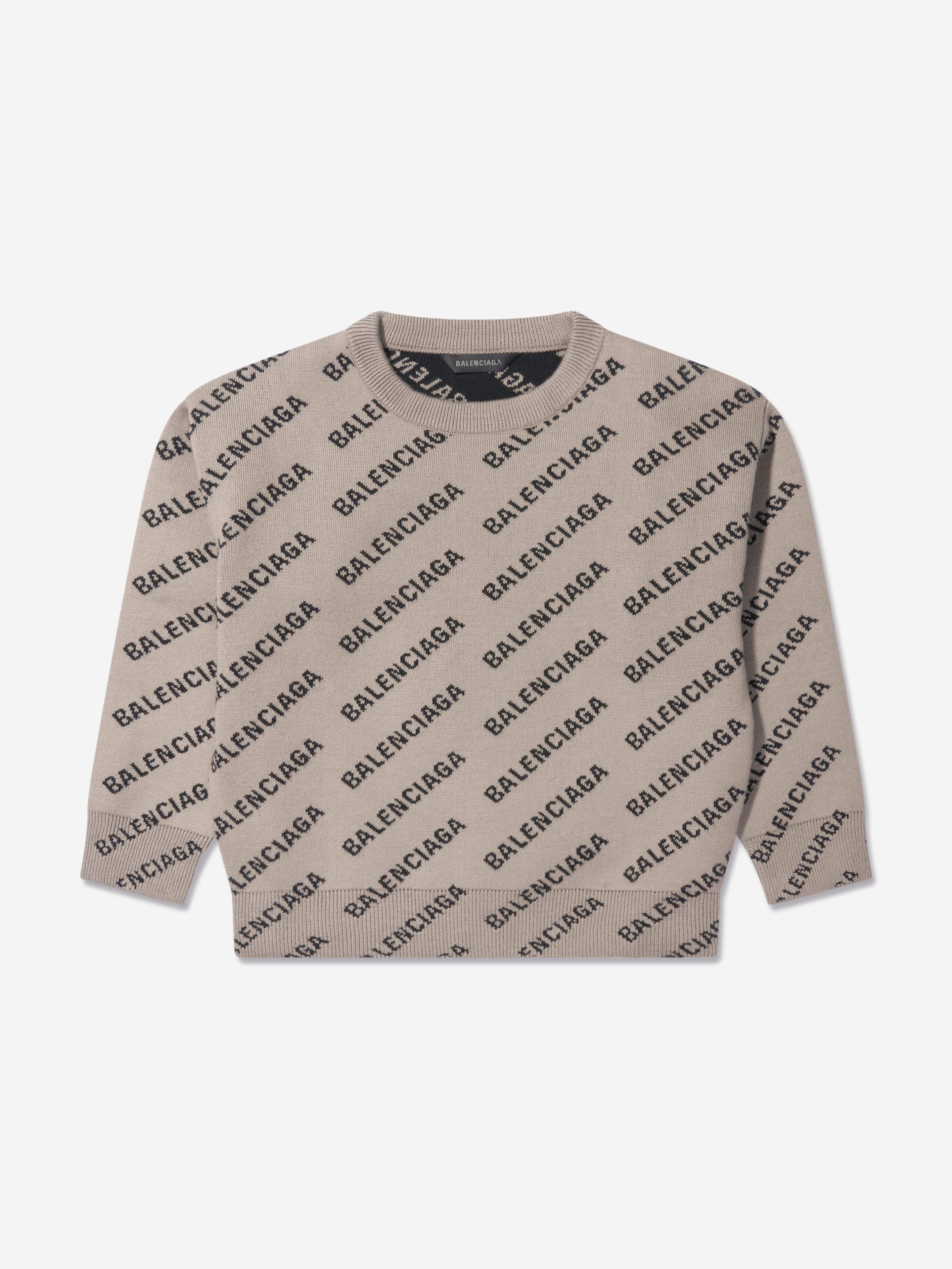 Balenciaga Kids All Over Logo Sweatshirt In Beige