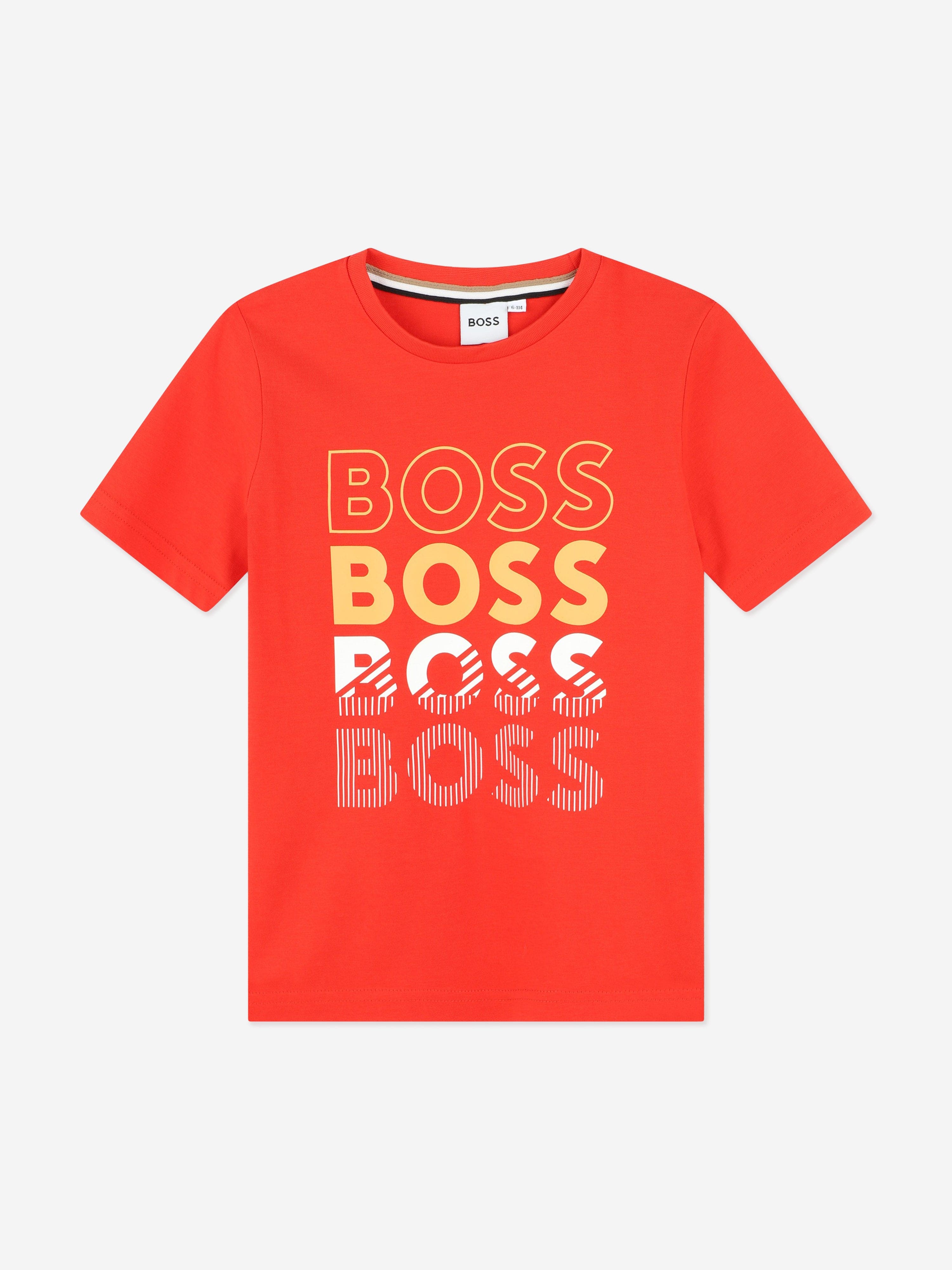 Hugo Boss Kids' Boys Multi Logo Print T-shirt In Red